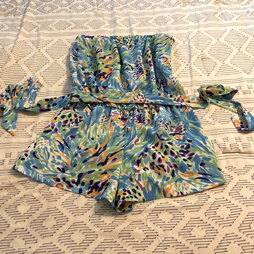Lilly Pulitzer Strapless Shorts Romper with Belt